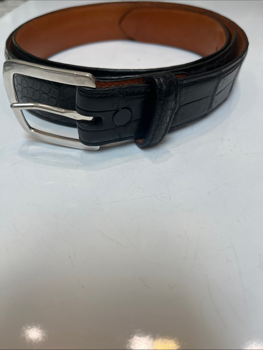 Magnus Heartline sterling buckle/Dick Muller black alligator belt. Size 41.